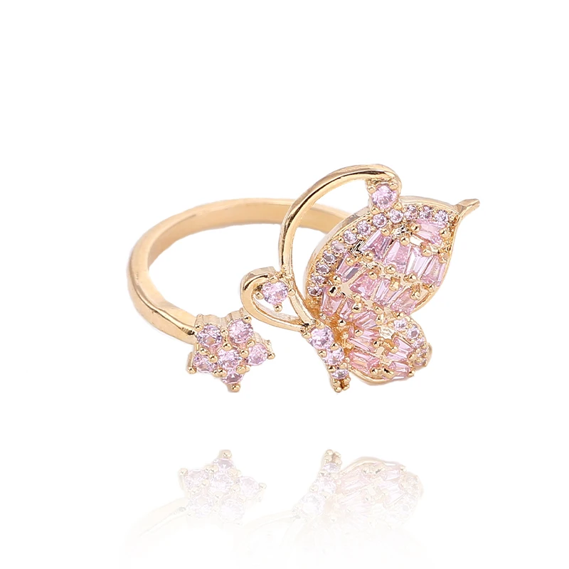 Женское Обручальное кольцо с розовой бабочкой регулируемый размер|Кольца| |