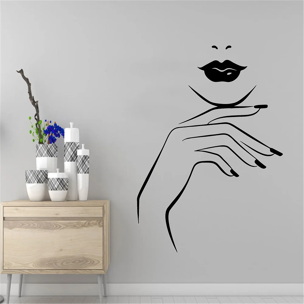

New Nail Wall Sticker Wall Salon Poster Beautiful Woman Wall Decals For Bedroom Beauty Salon Stickers Wallpaper Vinyl Decal