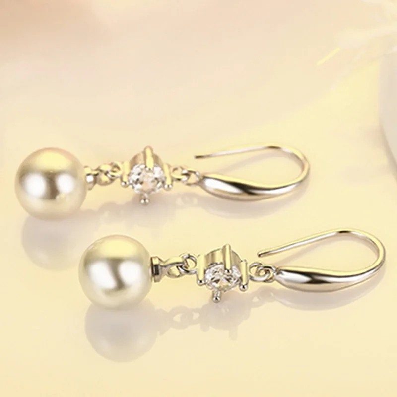 

s925 Silver Color Diamond Earrings for Women Aros Mujer Orecchini Pearl Bizuteria Wedding Gemstone Garnet Drop Earring Jewelry
