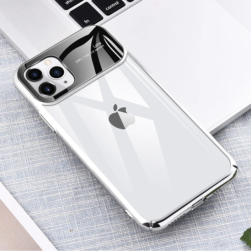 

For IPhone 11 Pro Max Electroplating Transparent Glass PC Frame Shockproof Back Case for IPhone 11 Pro Max Phone Case