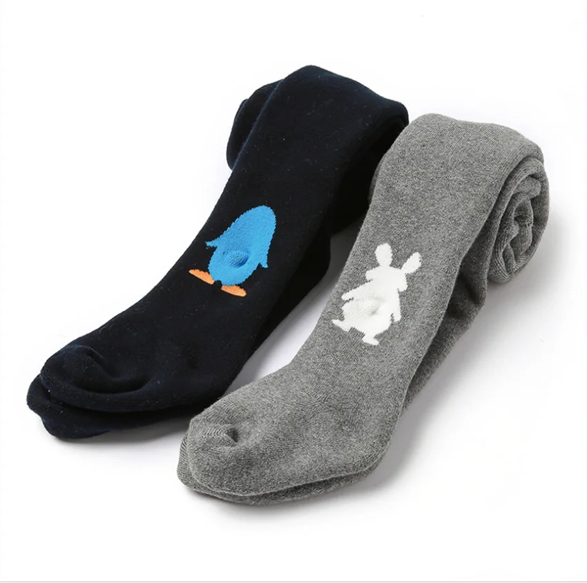 Теплые плотные колготки с рисунками из мультфильмов на осень и зиму вязаные