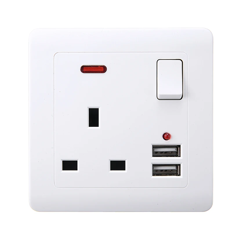 

Multifunctional Socket With USB Charger UK Plug Wall Socket 1 Gang Outlet Plate 13A with Dual USB Ports Charger 100-250V 13A