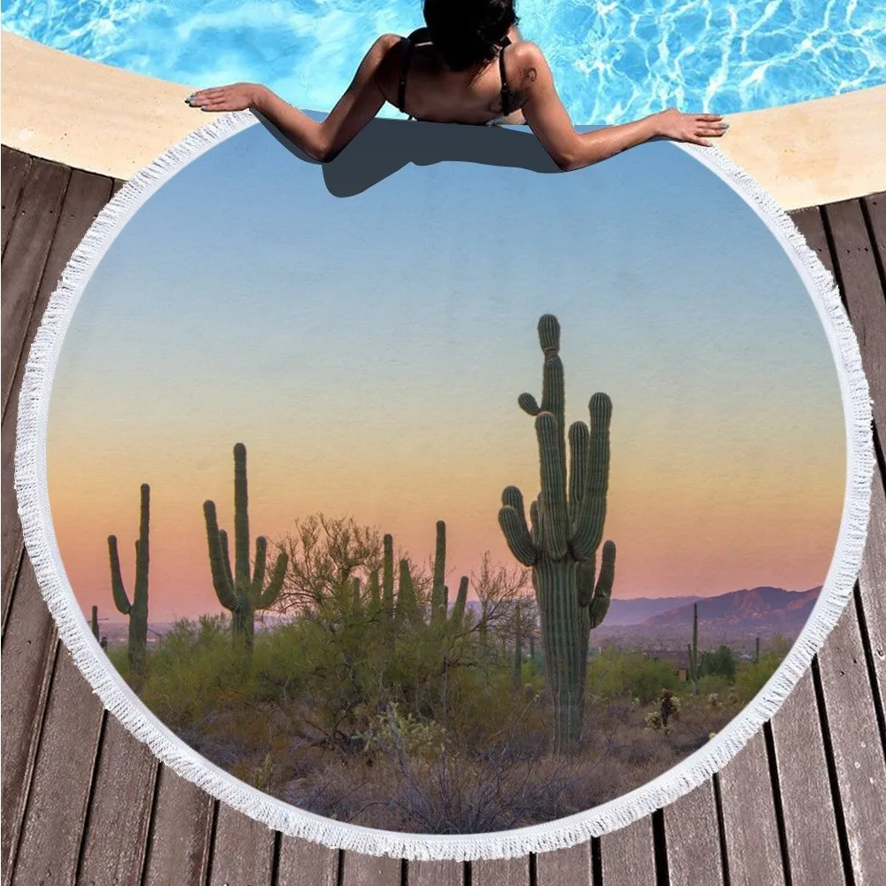 2019 Boho пляжное полотенце с принтом тропических растений из микрофибры круглое для