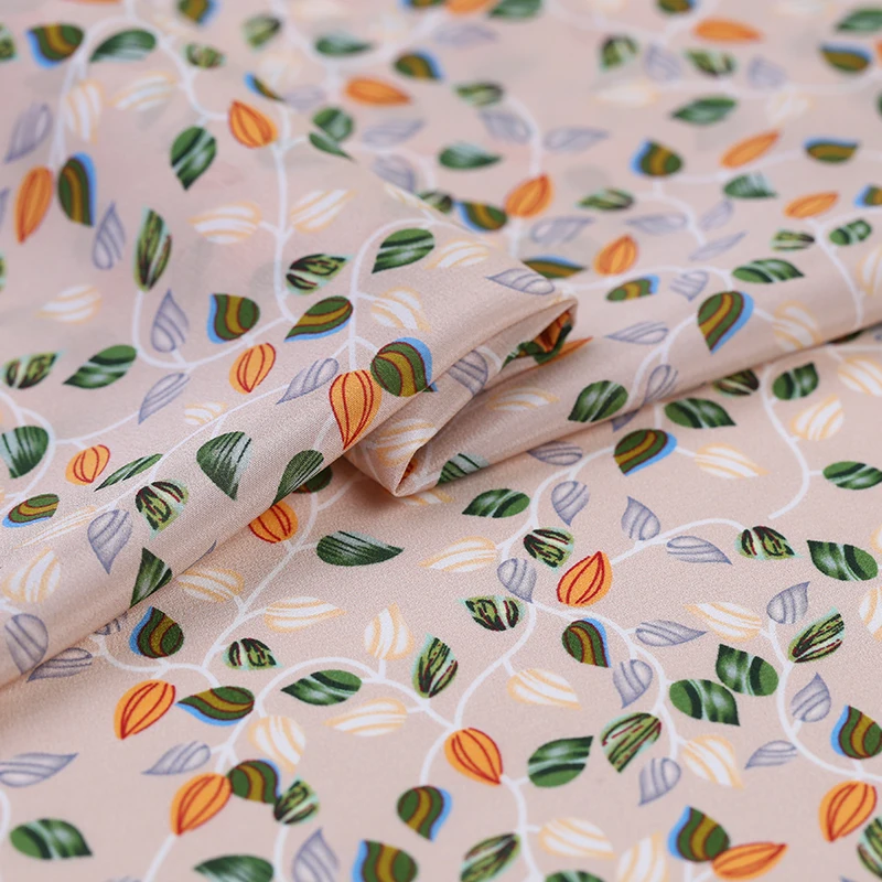 Высококачественная ткань крепдешина с цифровым принтом листьев на заказ для