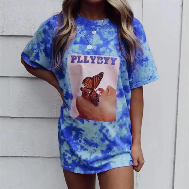 

XS-3XL Oversized T-shirt O-neck Top Women Plus Size Woman Clothes Harajuku Short Sleeve T-shirts Butterfly Print Women Tee Shirt