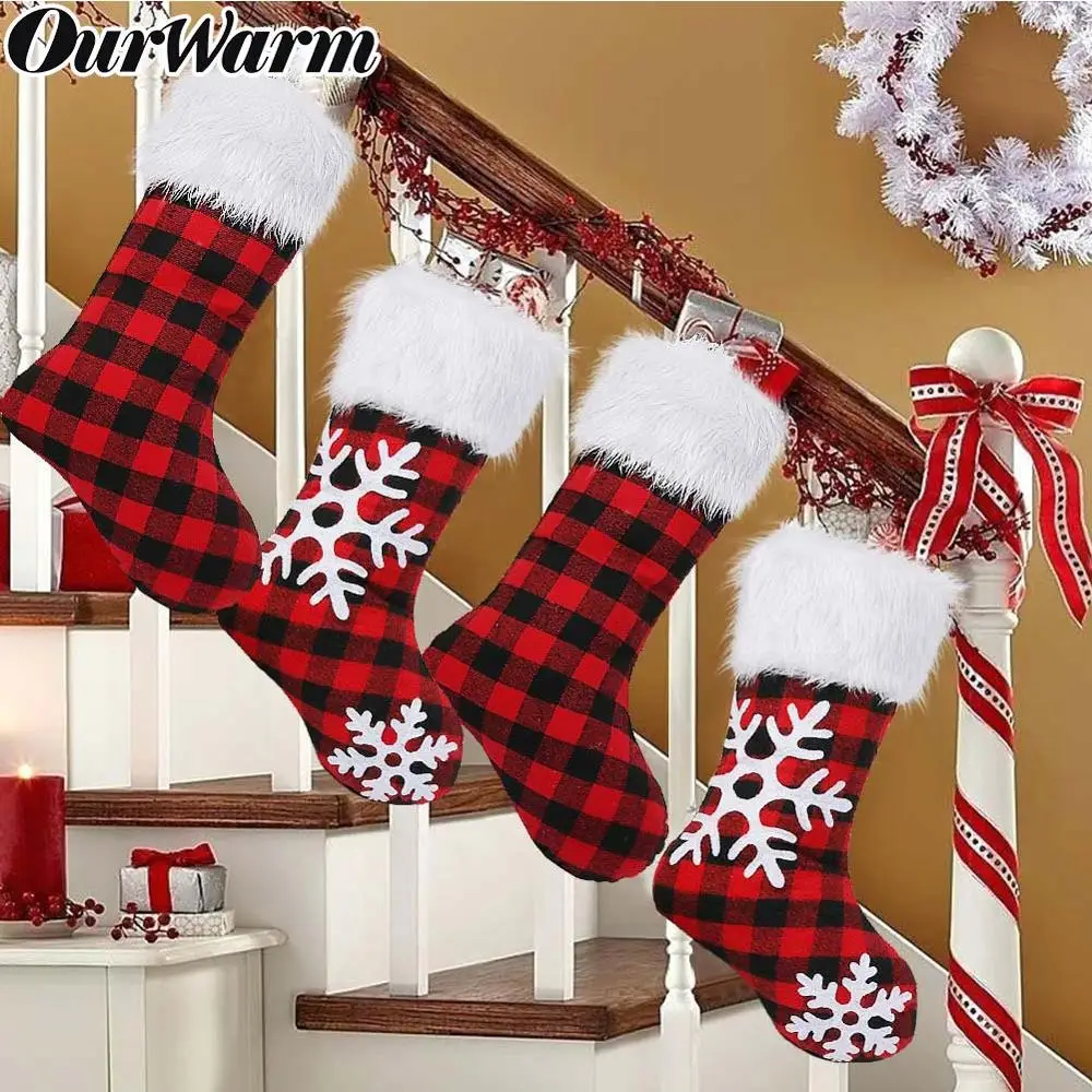 Рождественские подарочные чулки OurWarm в виде снежинки 18 дюймов Сумка с плюшевыми