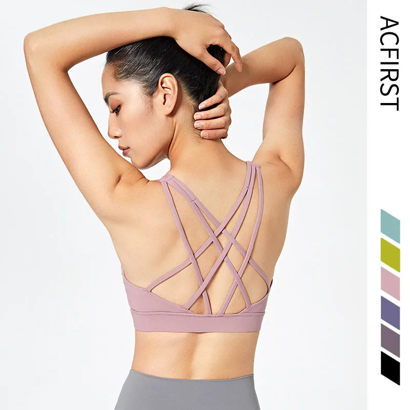 

AcFirst Women Bras Breathable Sexy Cross Back Tops Anti-sweat Shockproof Padded Sports Bra Yoga Athletic Running Fitness Workout