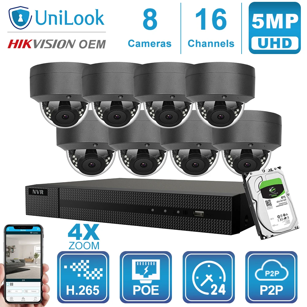 Hikvision OEM 16CH 4 к NVR 5MP 4X оптический POE IP купольная IP камера Камера 8/10/12/16 шт. H.265 ONVIF безопасности Открытый CCTV NVR Наборы с HDD - Color: 8 Pics cams kit