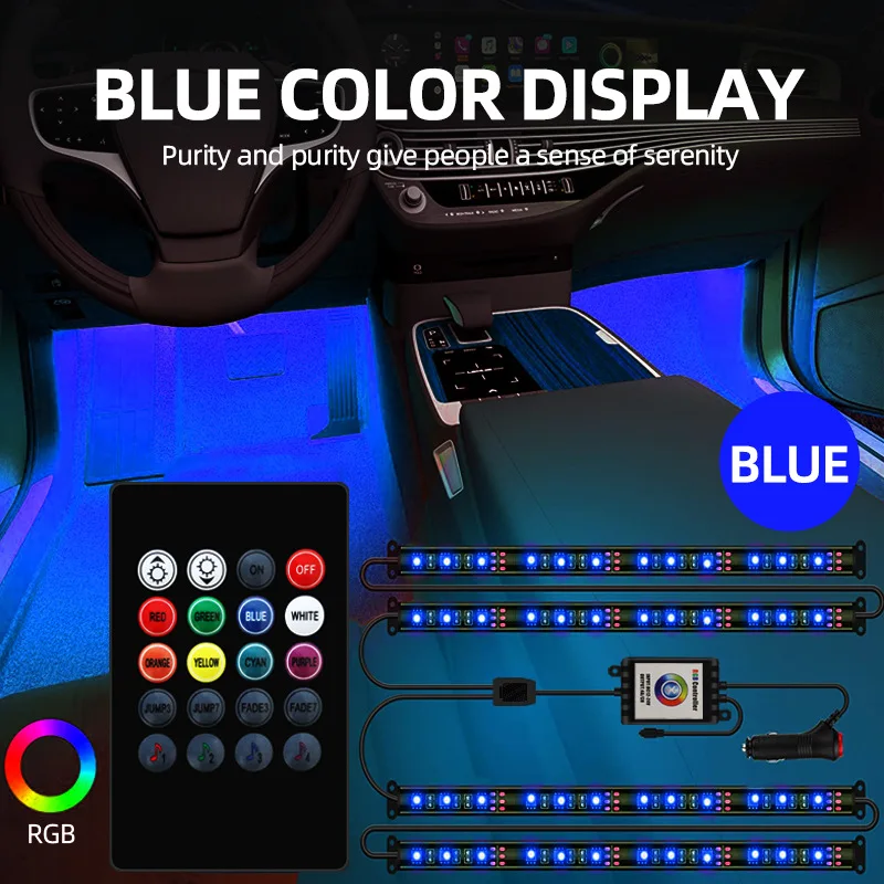 

LED Car Foot Light Ambient Lamp With USB Wireless Remote Music Control Multiple Modes Automotive Interior Decorative Lights