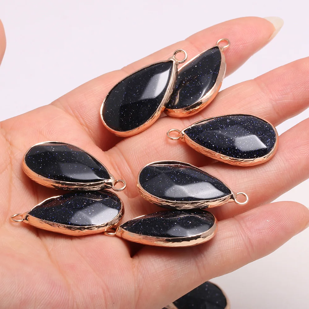 

2Pcs Natural Stone Pendants Water Drop Faceted Blue Sand Crystal for Trendy Jewelry Making Earrings Necklace Accessories