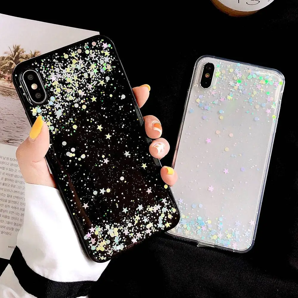 KISSCASE Glitter Stars Case For iPhone X XS MAX 7 8 Plus Clear Silicone TPU Phone Cases XR 6 6S Transparent Cover |