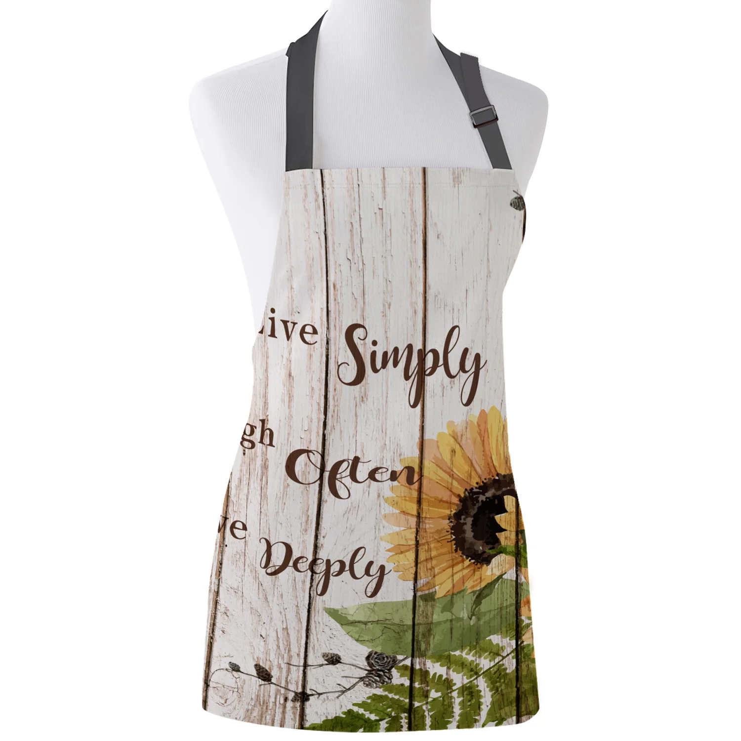 

Retro Sunflower Wood Print Apron Print Unisex Kitchen Bib with Adjustable Neck for Cooking Gardening