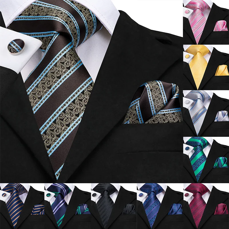 

Hi-Tie Business s синий мужской комплект из галстука, Шелковый Полосатый галстук, носовые запонки, ширина 8,5 см, классический деловой стиль, квадрат...