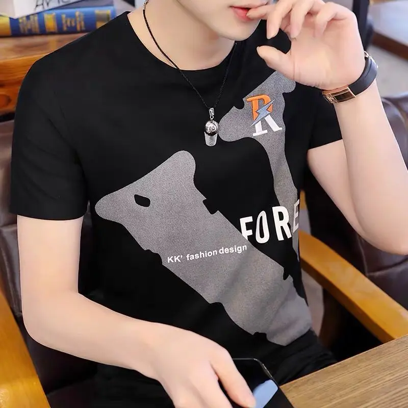 

Summer Men's Short-Sleeved T-shirt Ice Silk Clothes Korean Fashion Ins Summer Top New Half Sleeve Men's T-shirt