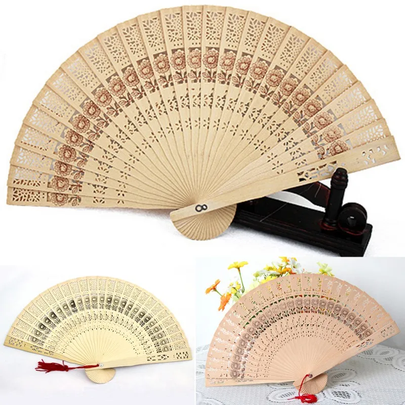 Традиционный китайский деревянный резной веер Японский складной летний