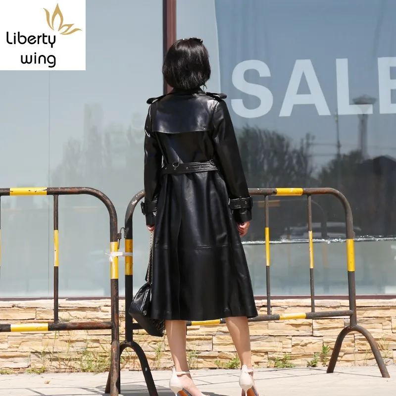 Женский Тренч из натуральной кожи большие размеры длинные пальто овчины на осень