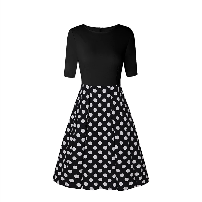 

Half Sleeve Dresses Summer Woman 2021 High Waist Big Hem A Line Dress Fashion Polka Dot Patchwork Casual Outfits For Ladies Jupe