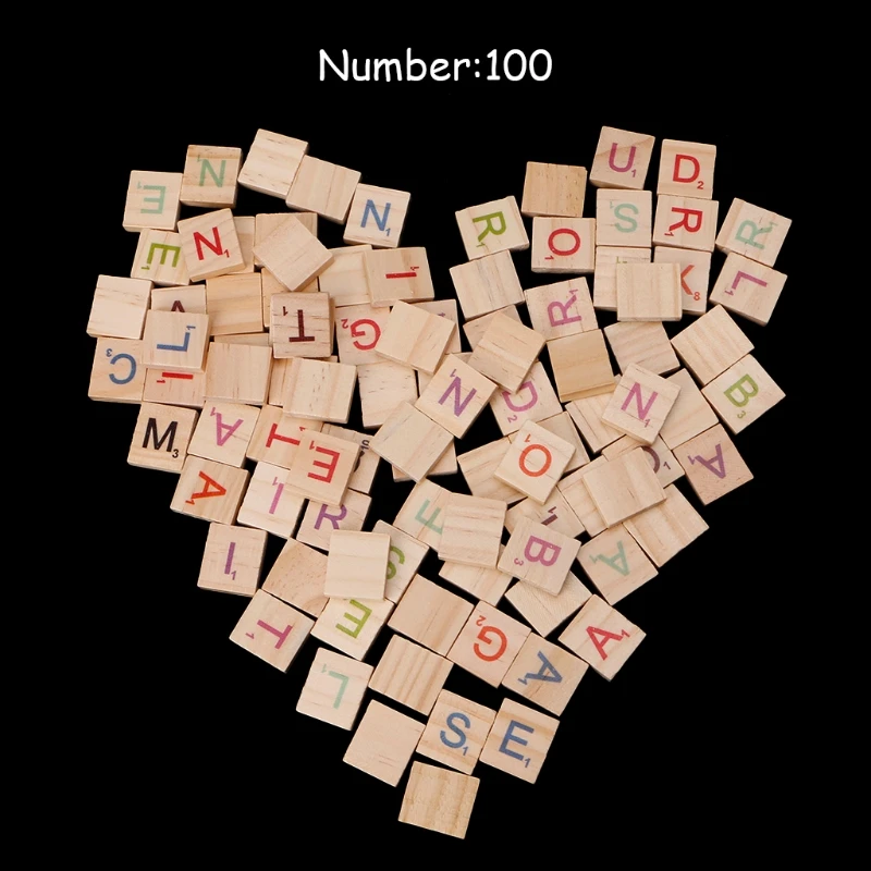 

100X Wooden Scrabble Tiles Colorful Letters Numbers For Crafts Wood Alphabet Toy
