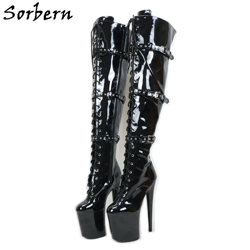

Sorbern Lace Up Med Thigh High Women Boot Custom Calf Size Black Heel Boots Sexy Fetish High Heel Wide Calf Boots For Women