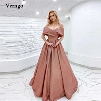 verngo glitter rose blush pink prom dresses off the shoulder short sleeves floor length evening gowns women long party dress
