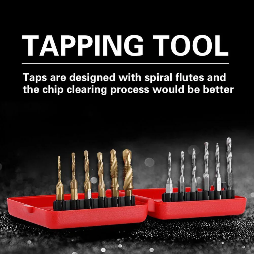 

12pcs High Hardness Tool Thread Tap Set Screw -M10 Drill Bits Spiral HSS Metric Inch Rustproof Lathe Multifunctional Hex Shank