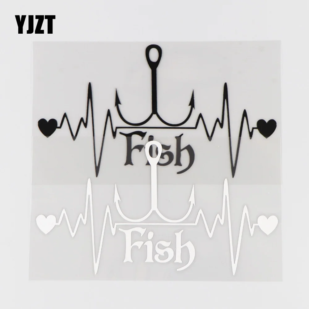 

YJZT 15×8.2CM Fish Heartbeat Line Car Sticker Vinyl Decal Modern Cartoon Art Creative Black/Silver 4C-0273