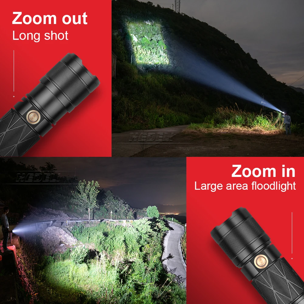 

2021 Newest XHP199 Rechargeable Flashlight LED Torch Light USB Powerful Tactical Flashlights 18650 XHP90 Waterproof Flash Light