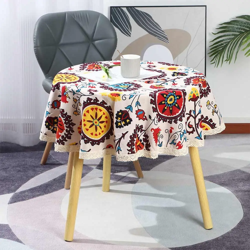 

Bohemian Ethnic Round Lace Tablecloth Hotel Home Decoration Table Cover Polyester National Wind Printed NEW