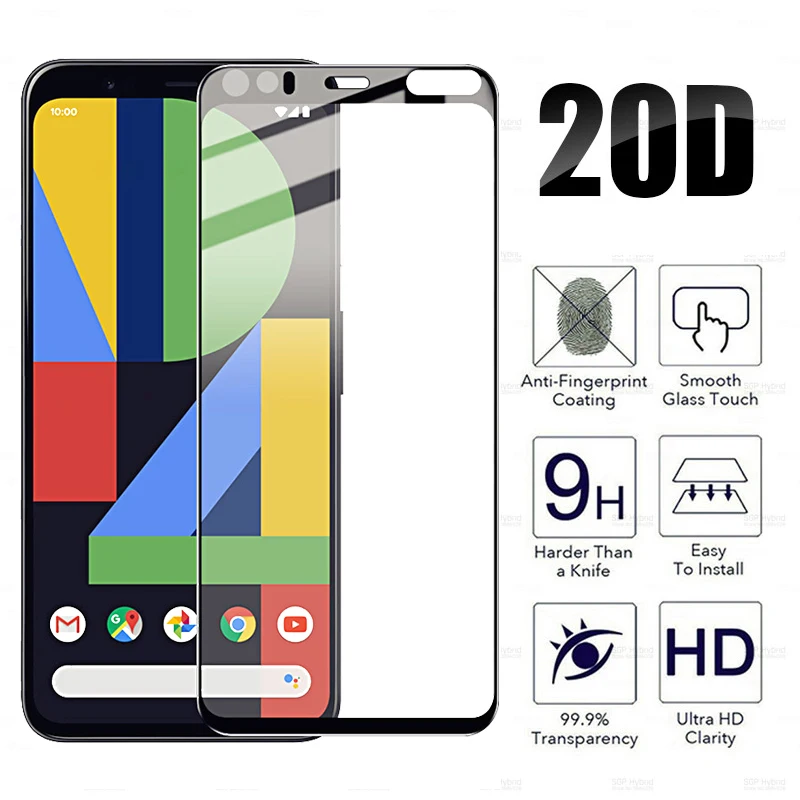 Защитное стекло 20D для Google Pixel 4 XL полное покрытие защита экрана pixel xl пленка из