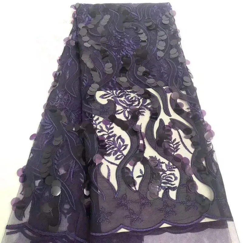

New design French Net Sequins Lace Fabric 2019 Latest African sequence lace fabric with embroidery tulle fabric purple rof66-479