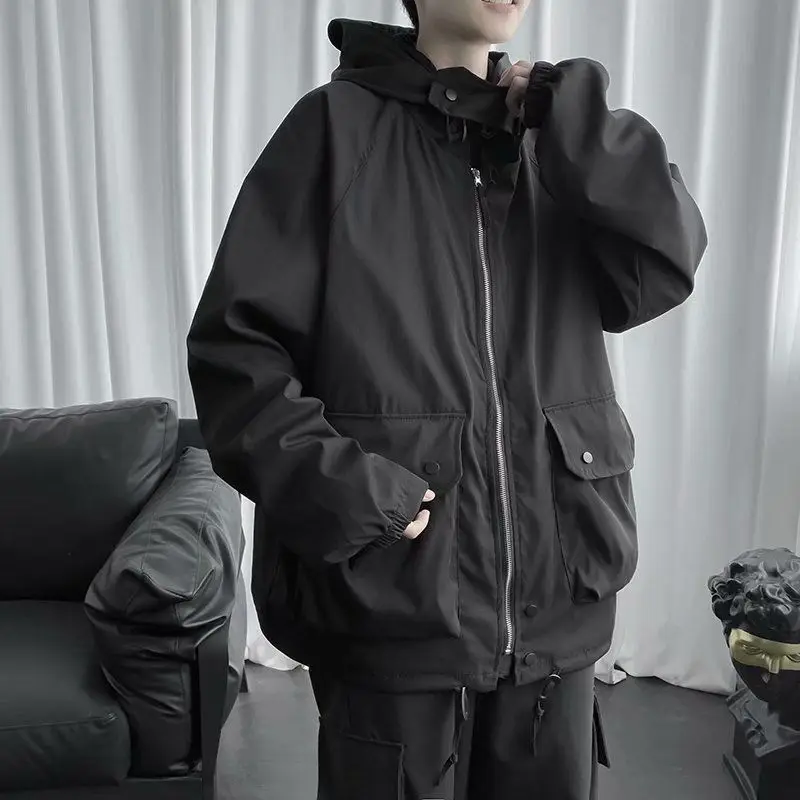 

Japanese machine jacket men's ins loose youth big size fat Korean version of the tide brand autumn and winter hooded wind jacket