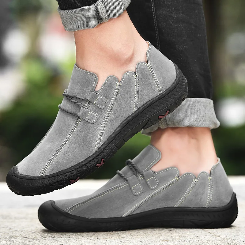 

New Men'S Flat Casual Shoes Handmade Genuine Leather Comfortable Loafers Lace Up Breathable Moccasins Outdoor Male Sneakers 2022