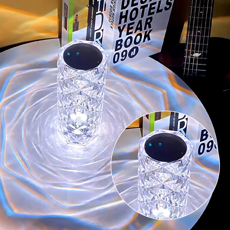 Multicolor Lamp Atmosphere Diamond Rose USB Table Desk Night Light Acrylic Crystal Lighting Gift Bar Decorative Bedroom Bedside | Лампы и