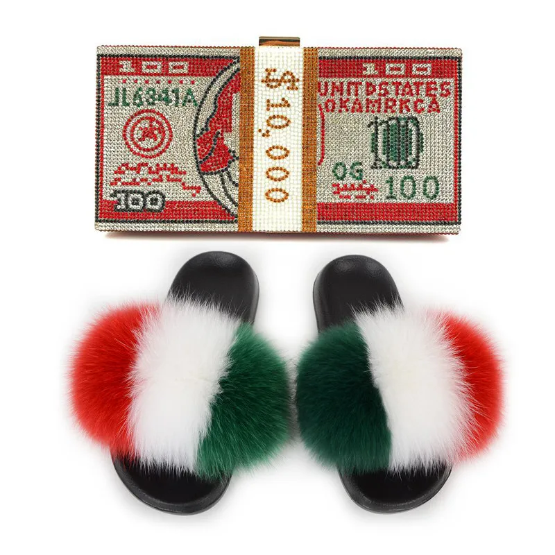 Женские шлепанцы из лисьего меха пушистые меховые сланцы для девочек Женская