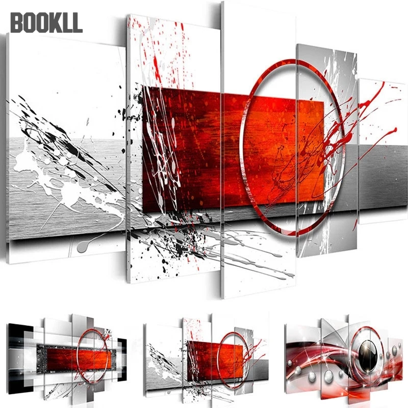 

Canvas Art 5 Panel Abstract Painting Prints Poster Red Wall Art Modern Wall Pictures For Living Room Home Office Decor