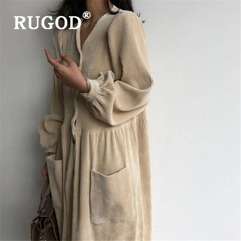 RUGOD 2019 Новое Женское вельветовое платье шикарное корейское винтажное