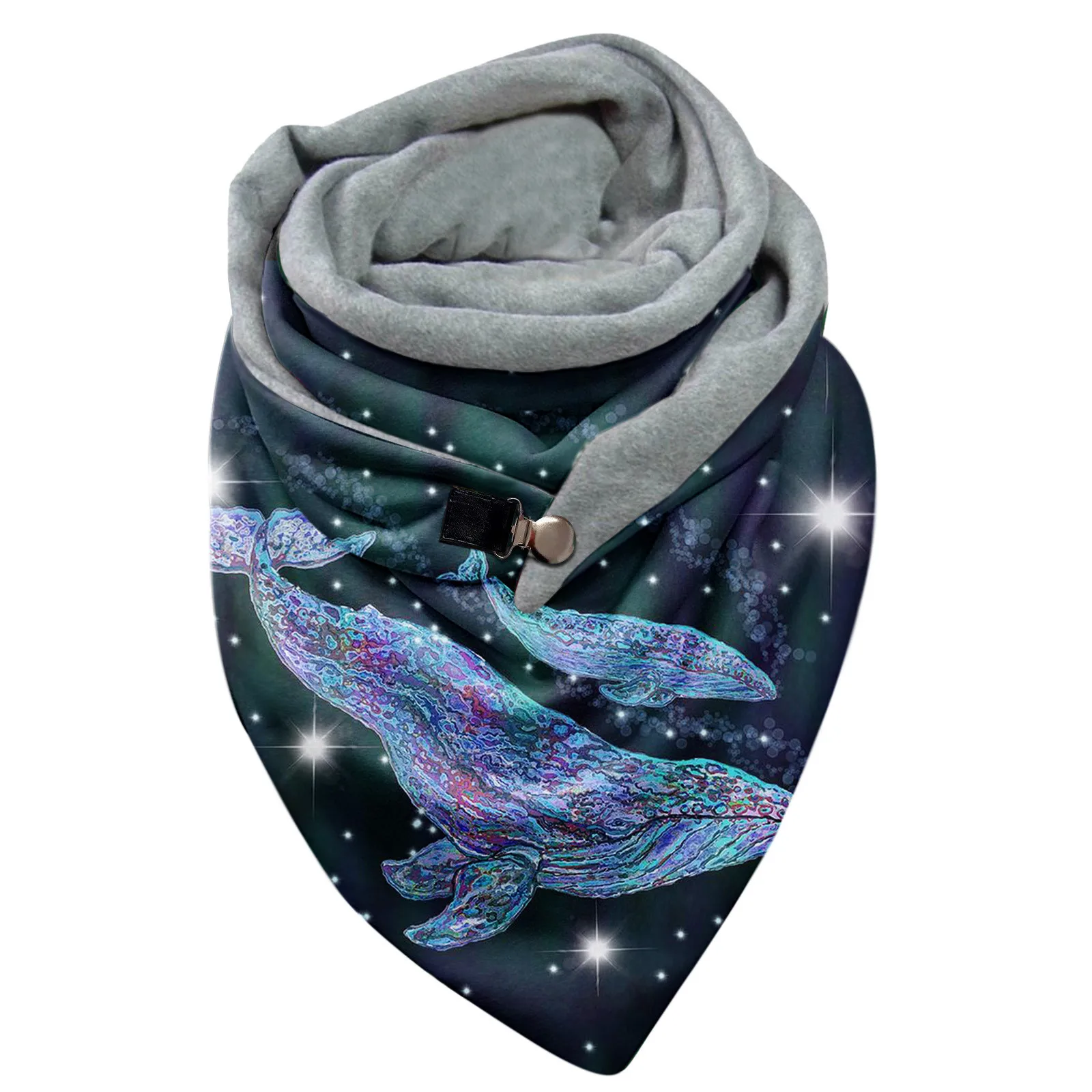 

Winter Scarf Hijabs Women Fashion Whale Printing Scarf Harajuku Retro Female Button Soft Wrap Casual Warm Scarves Shawls