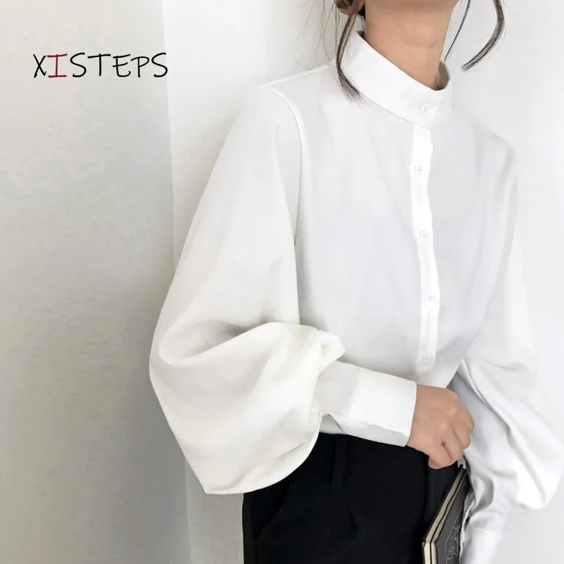 High Quality Women Blouses Shirts Personalized Big Lantern Sleeve Tops Chic Office Lady Blusas Feminina 2021 Black White Clothes