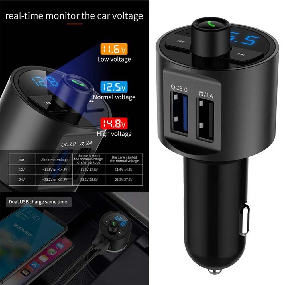 Bluetooth fm-передатчик QC3.0 двойной USB быстрое автомобильное зарядное устройство с