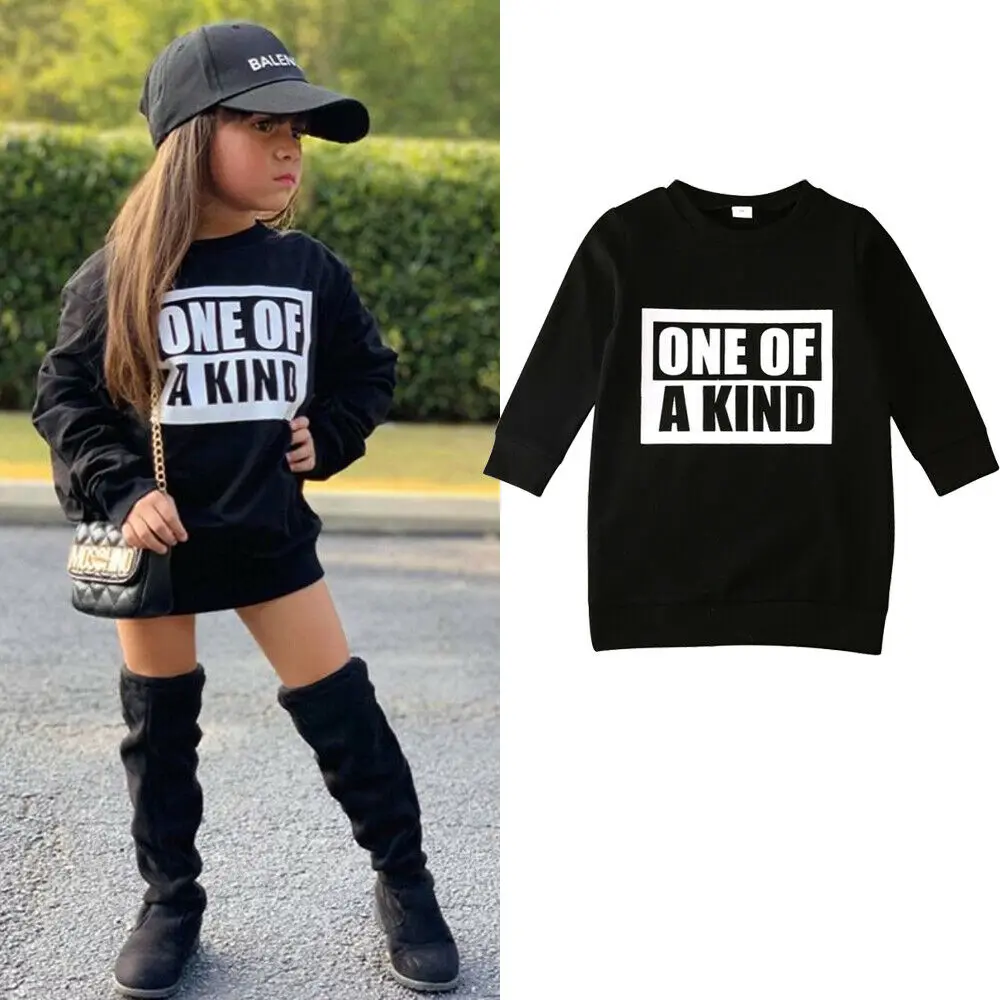 

Spring Autumn Baby Clothes Long Sleeve Tops T-Shirt Mini Jumpsuit Letter Dress 1-7T Winter Casual Black Outfits