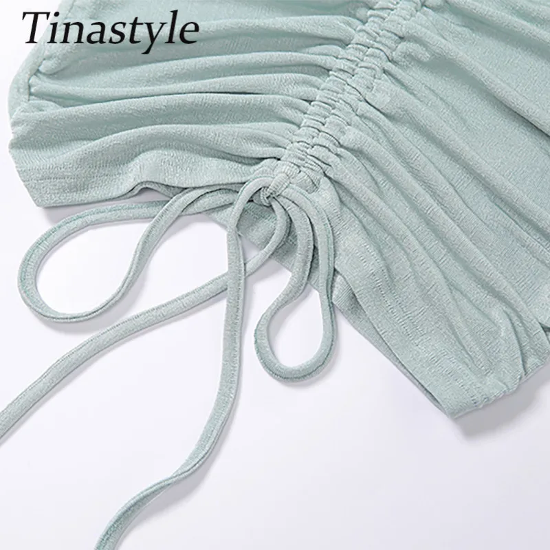 

Tinastyle New Autumn Sexy Ruched Dress Women Hollow Out Backless Long Sleeve Bodycon Dress Solid Casual Drawstring Mini Dress