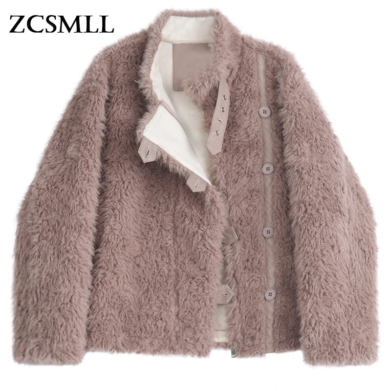

ZCSMLL Loose Fit Lambswool Big Size Warm Jacket New Stand Collar Long Sleeve Women Coat Fashion Tide Spring Autumn 2021 TH908