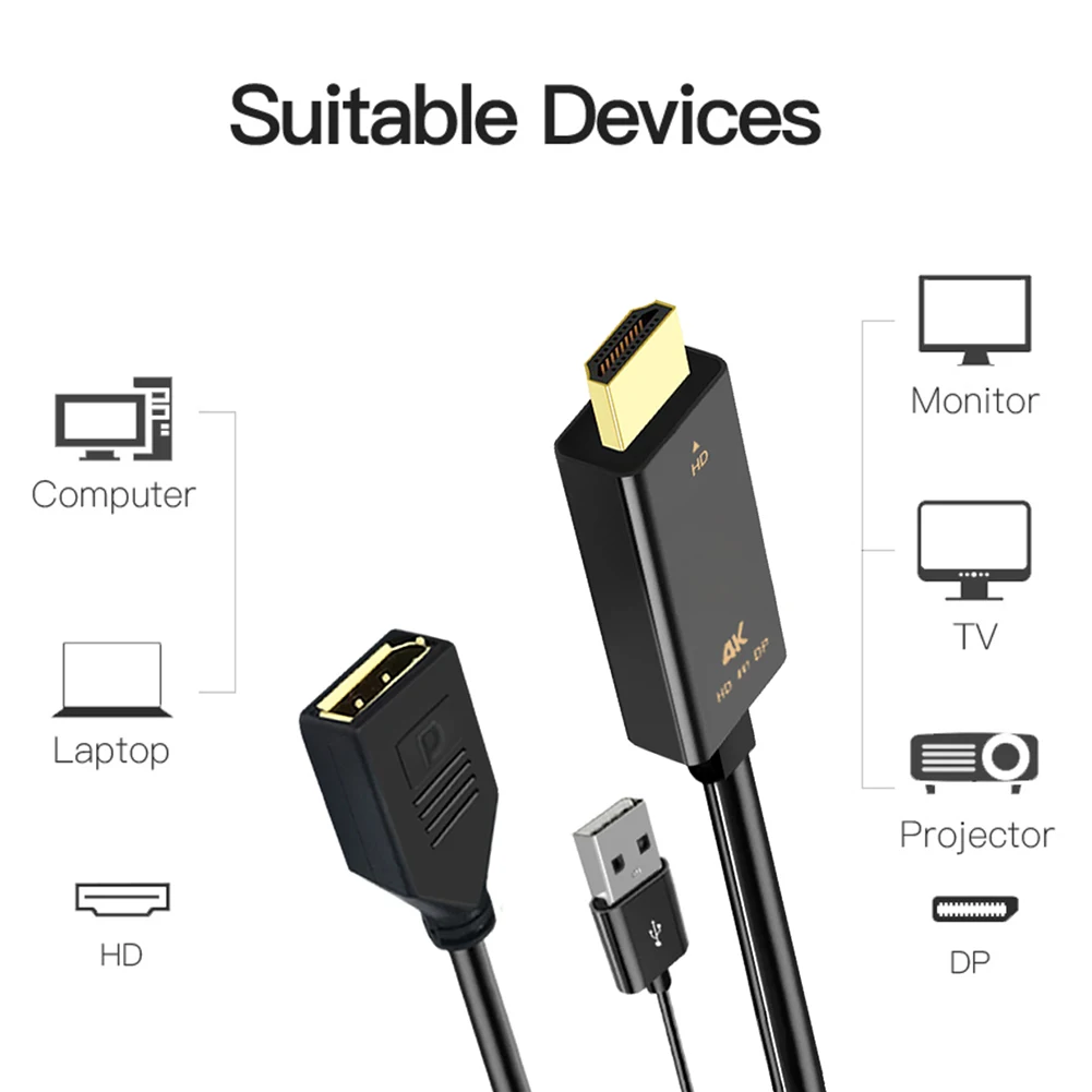 HDMI-совместимый штекер 4K 60 Гц к DP Дисплей порт видео адаптер Женский конвертер