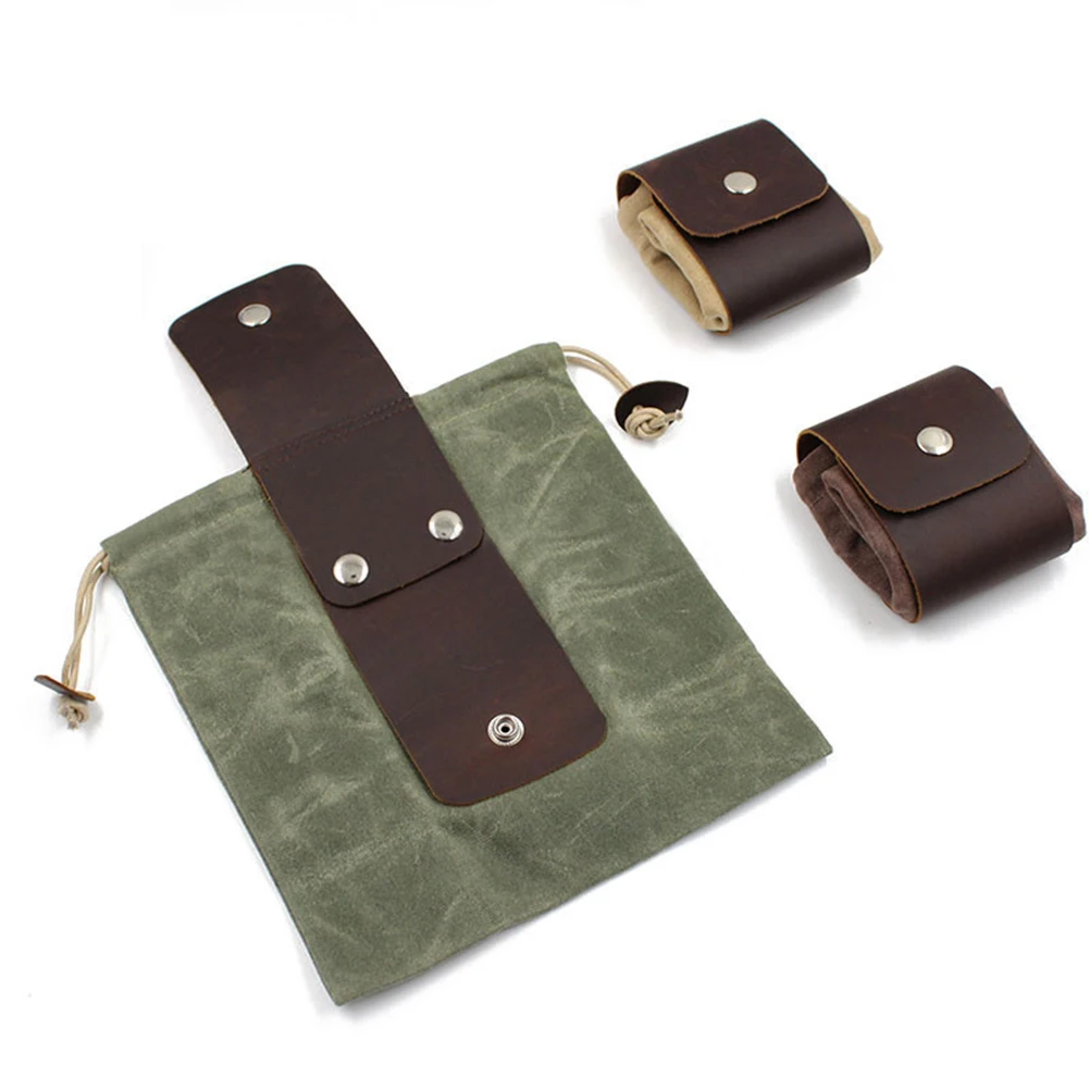 

Outdoor Camping Hiking Foldable Bag Drawstring Foraging Bag Camping Hanging Waist Foldable Canvas Leather Pouch Bag