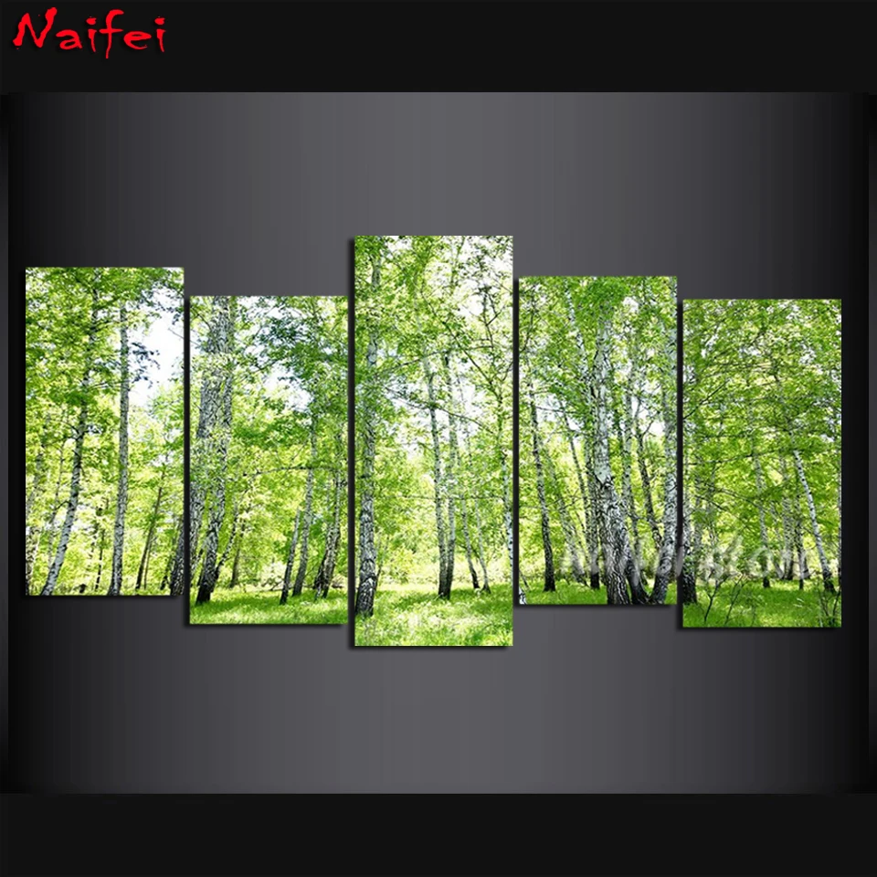 

5pcs Diamond Painting Full Square Diamond Embroidery Birch forest art Crystal Painting Diamond Mosaic Landscape Cross Stitch Kit