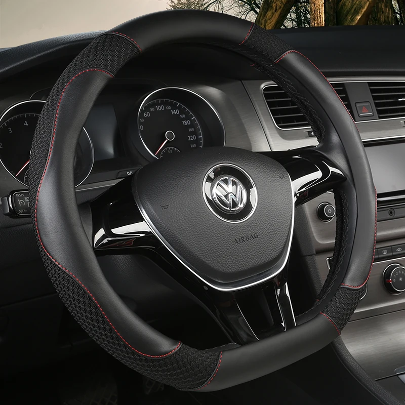 

Чехол на руль D-образной формы из кожи и вискозы для Geely Atlas Emgrand EC7 Coolray VW Golf 7 8 Hyundai Santa fe 2014-2020
