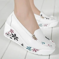 new womens genuine leather platform shoes wedges white lady casual shoes swing mother shoes size 35 40