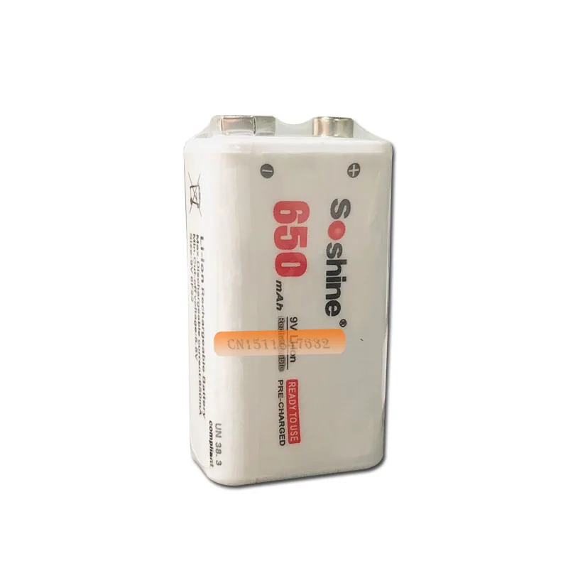 Литий ионный перезаряжаемый аккумулятор Soshine 9 В 6F22 650 мАч + умное зарядное