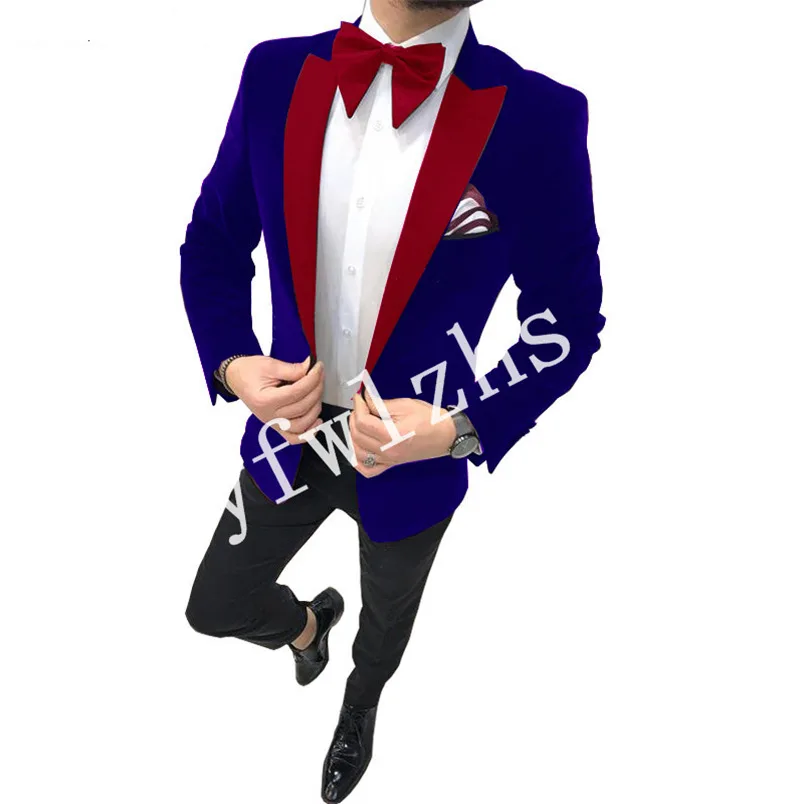

Handsome Velveteen Groomsmen Peak Lapel Groom Tuxedos Mens Wedding Dress Man Blazer Prom Dinner (Jacket+Pants+Tie) A230