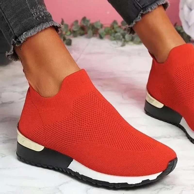 Vulcanize Shoes Sneakers Women Shoes Ladies Slip-On Knit Solid Color Sneakers for Female Sport Mesh Casual Shoes for Women 2021
